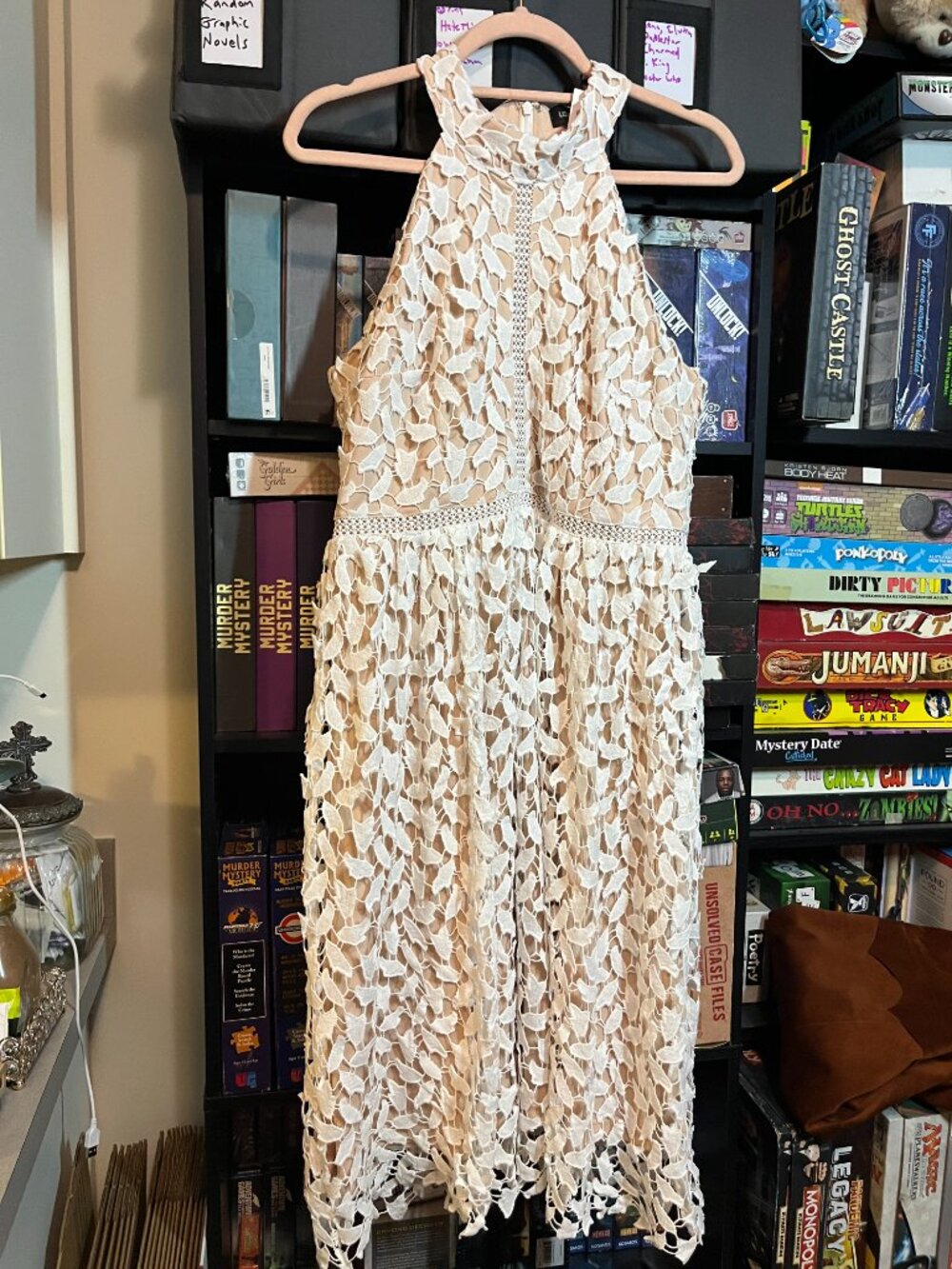 Liza Luxe Leaf Lace Midi Dress Womens Cream Nude Sleeveless Romantic Boho NWT